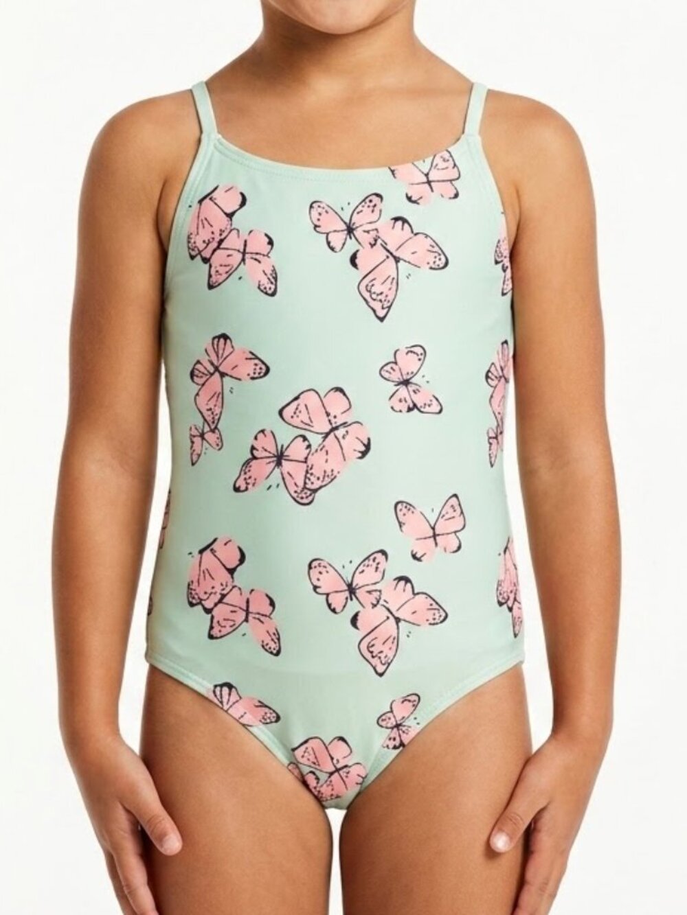 H&M Girls Mint Green Pink Butterfly One Piece Swimsuit Size 5T 6 Y2K Fairycore